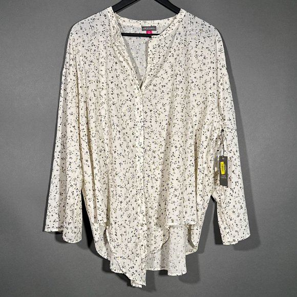 NWT Vince Camuto Floral Print 3/4 Roll Tab Sleeve Tied Button Front Blouse Sz 2X - Picture 3 of 14